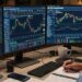 Investor analyzing small-cap stock charts and financial data on a computer screen
