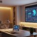 home office projector setup with clean desk organization