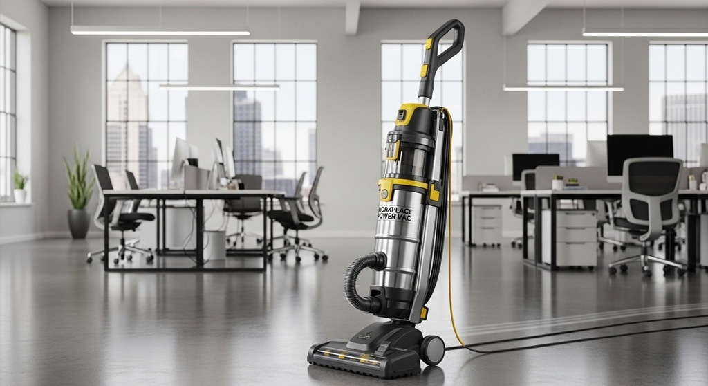 Professional office cleaning equipment vacuuming carpet floor