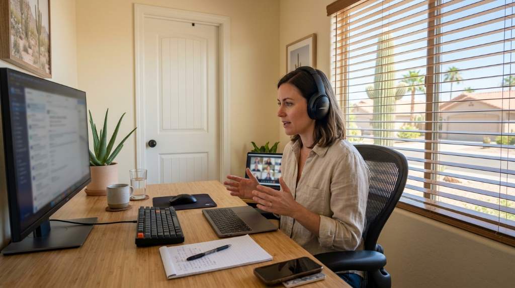 A distraction-free home office setup in a Phoenix, AZ residence
