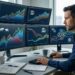 Trader analyzing cross-asset market movements in stocks bonds and FX