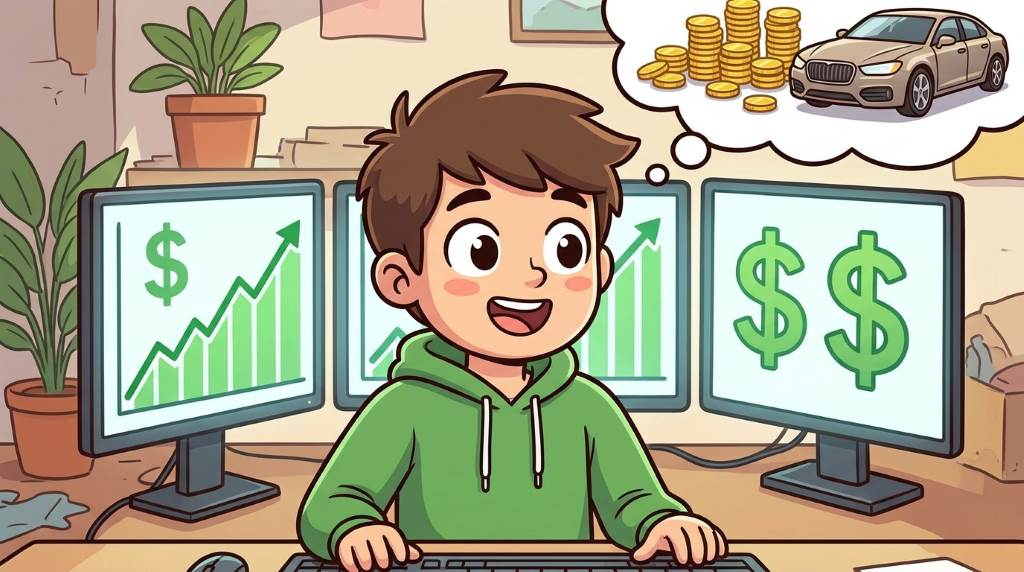 Day trader analyzing stock charts on a computer screen